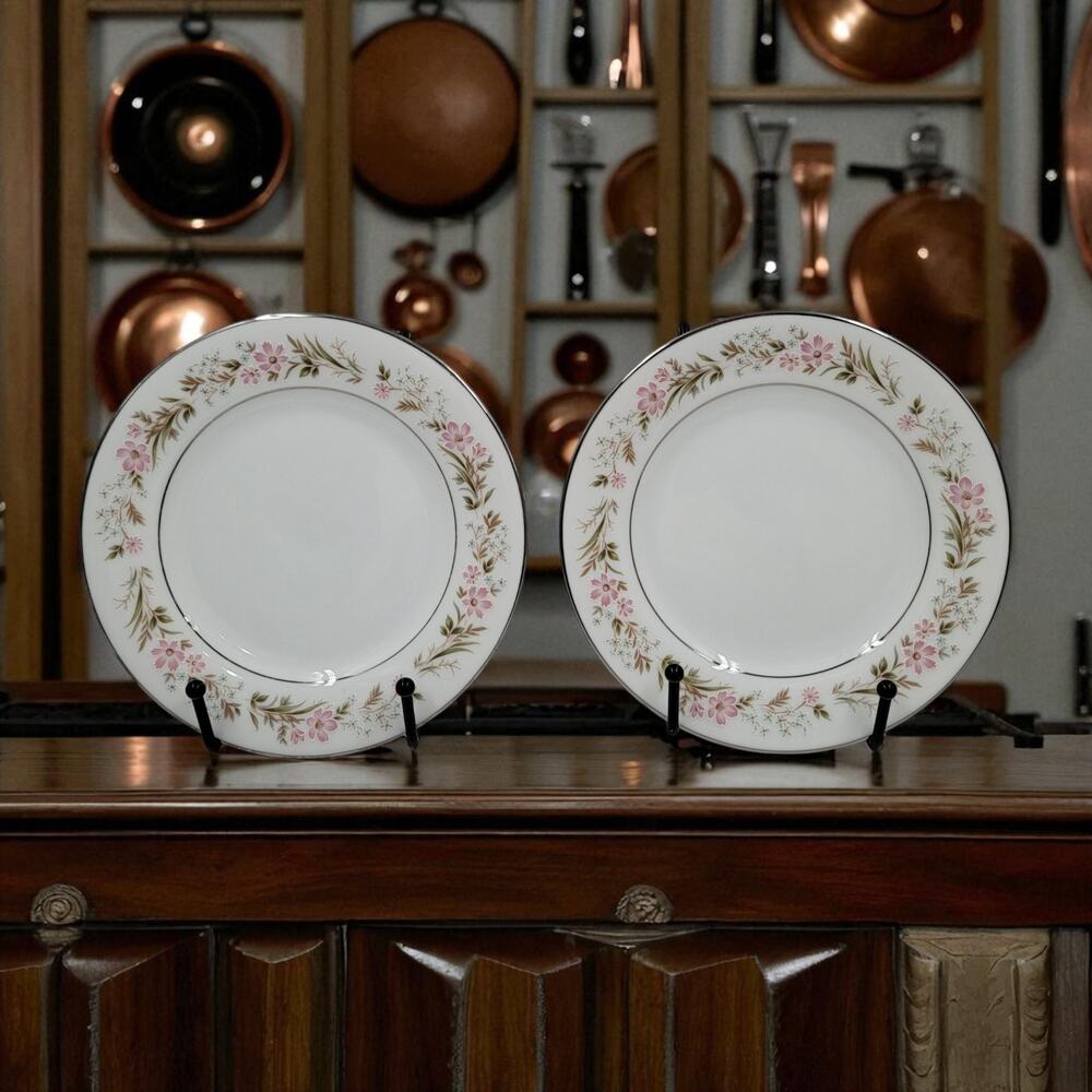 Noritake Mayflower Bread and Butter Plates 2351 Silver Trim Japan Set of 2